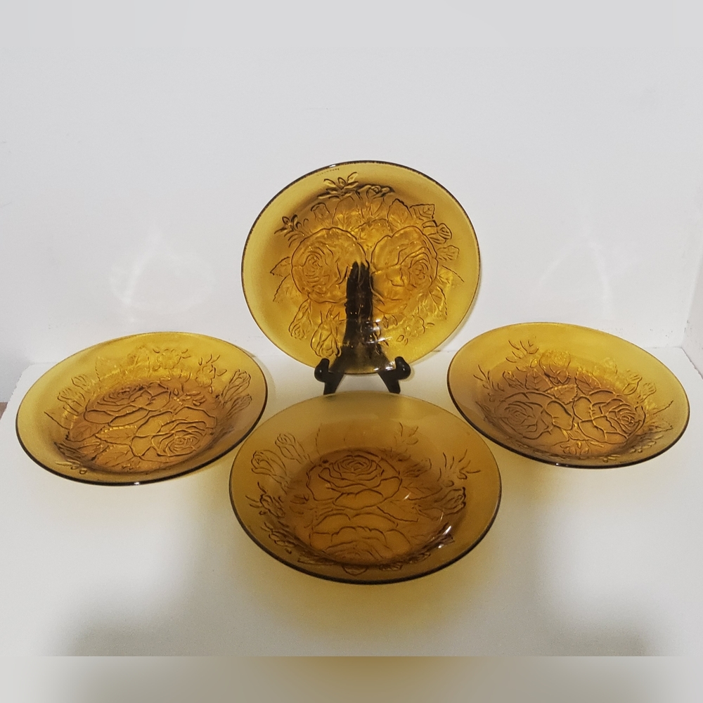 KIG Indonesia Amber Glass Plate, set of 4